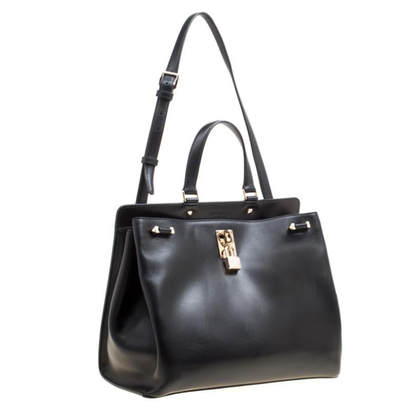 Women's Valentino Black Leather Large Joylock Top Handle Bag