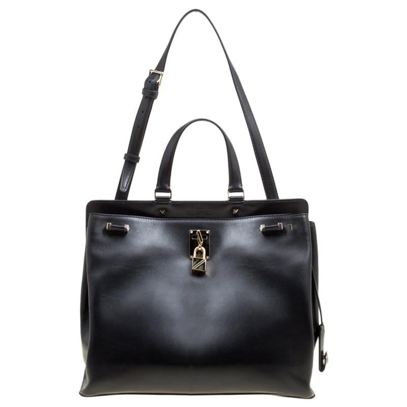 Valentino Black Leather Large Joylock Top Handle Bag