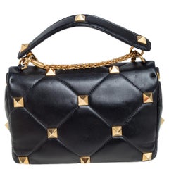 Valentino Black Leather Large Roman Stud The Shoulder Bag