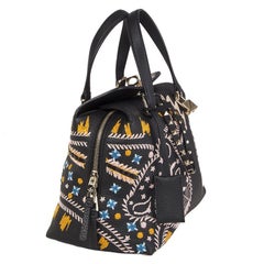 VALENTINO black leather LEOPARD EMBROIDERED RUNWAY Shoulder Bag