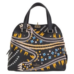 VALENTINO black leather LEOPARD EMBROIDERED RUNWAY Shoulder Bag