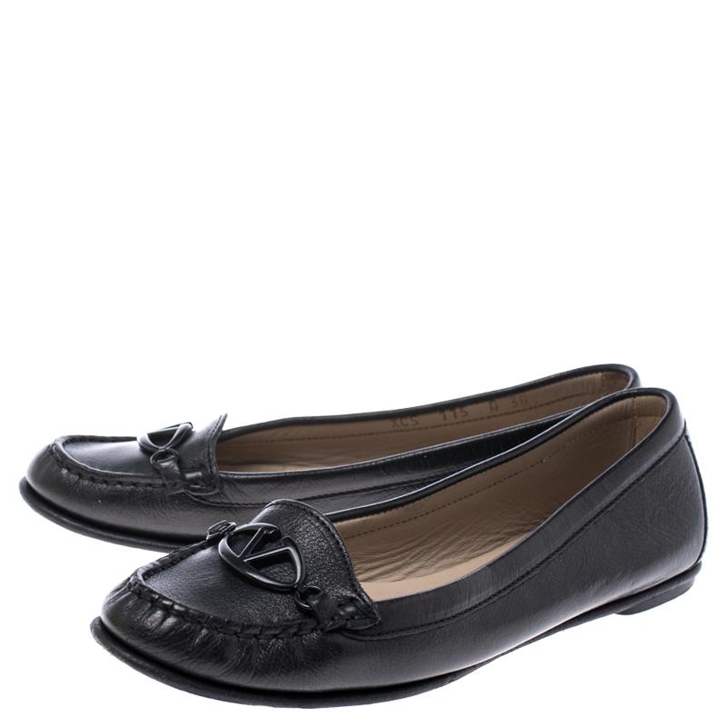 Valentino Black Leather Loafer Flats Size 38 1