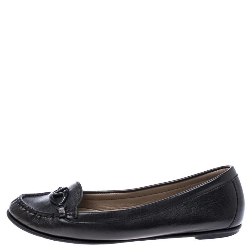 Valentino Black Leather Loafer Flats Size 38 2