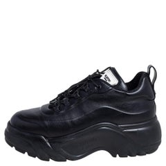 Valentino Black Leather Logo Patch Low Top Sneakers Size 40.5