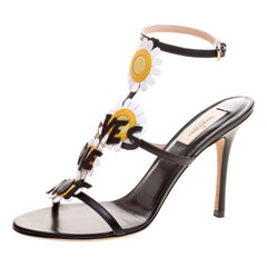 Valentino Black Leather Love Me Daisy Flower Embellished Strappy Sandals Size 38