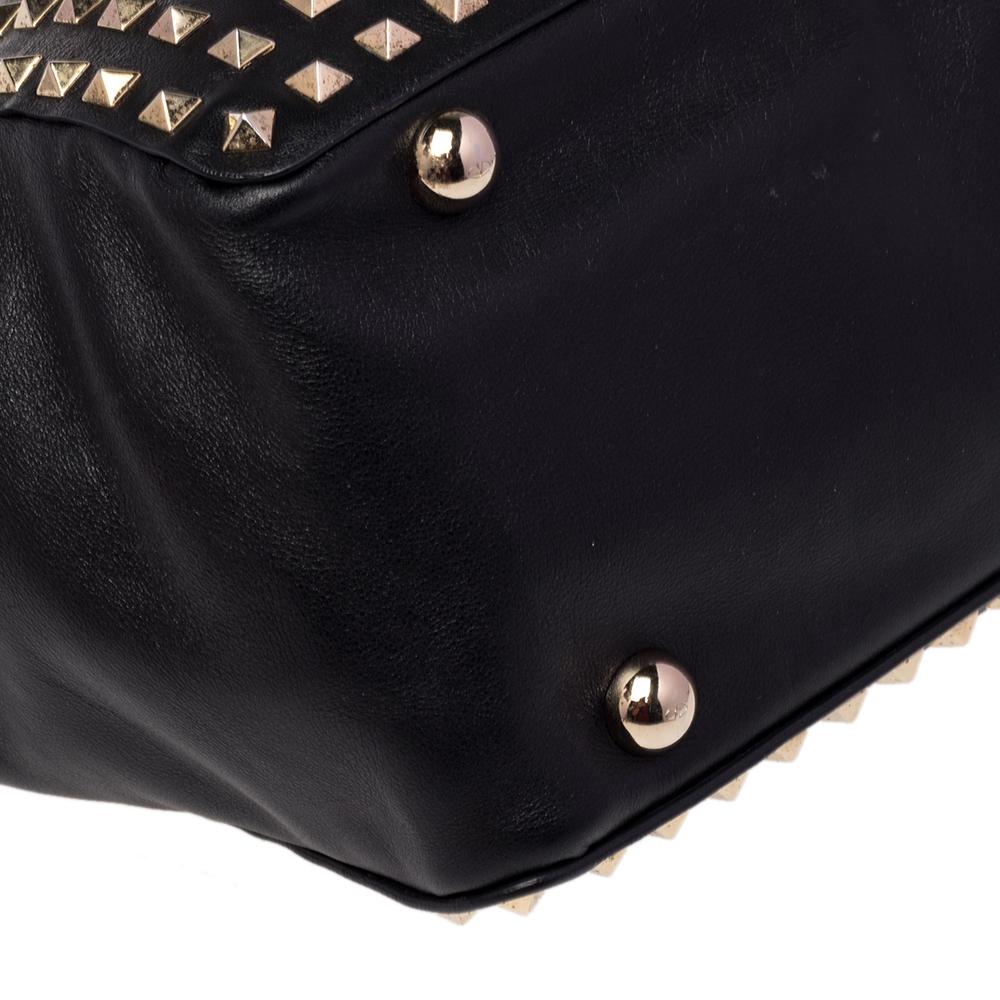 Valentino Black Leather Medium All Over Rockstud Trapeze Tote 2