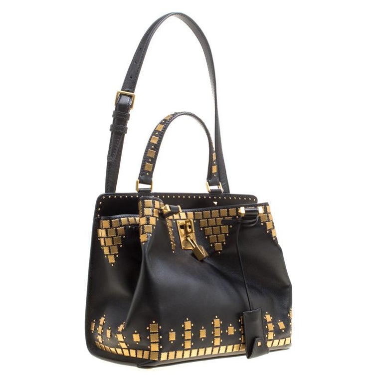 Valentino Black Leather Medium Joy Lock Studded Top Handle Bag For Sale ...
