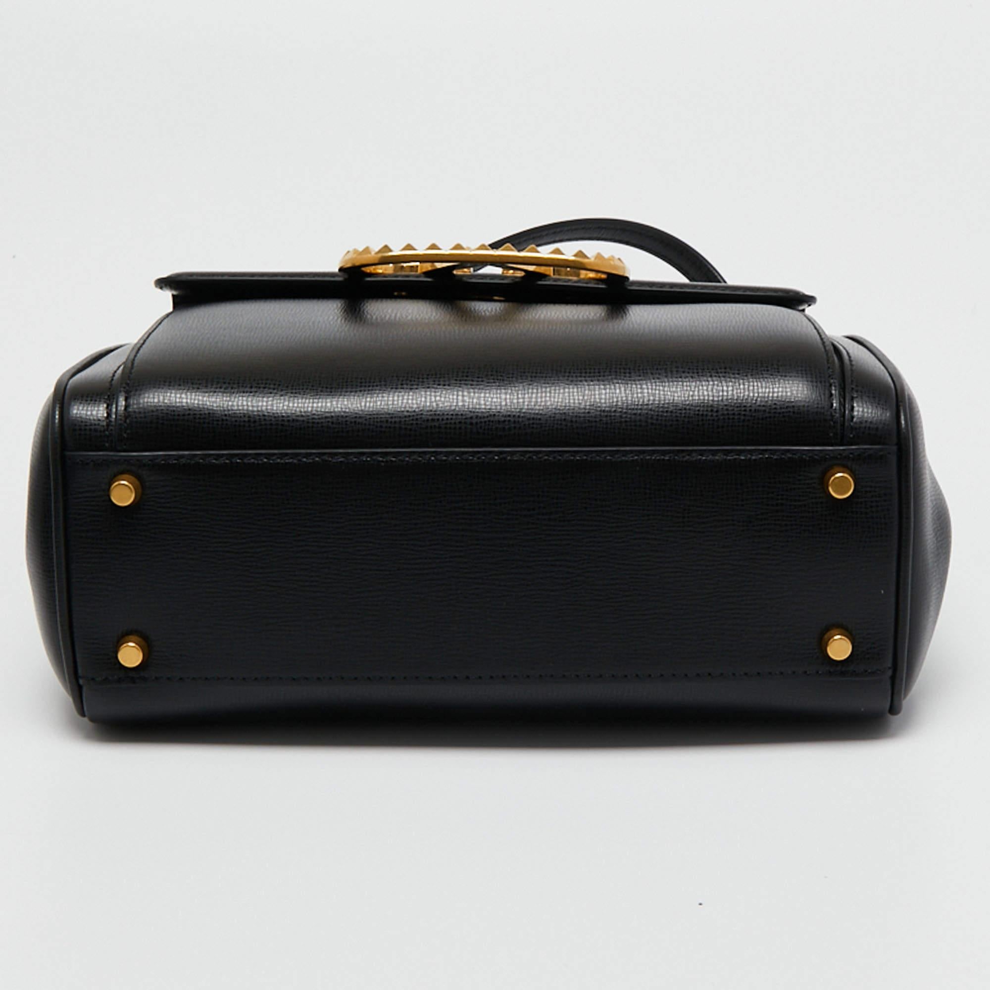 Valentino Black Leather Medium Rockstud Alcove Tote 1