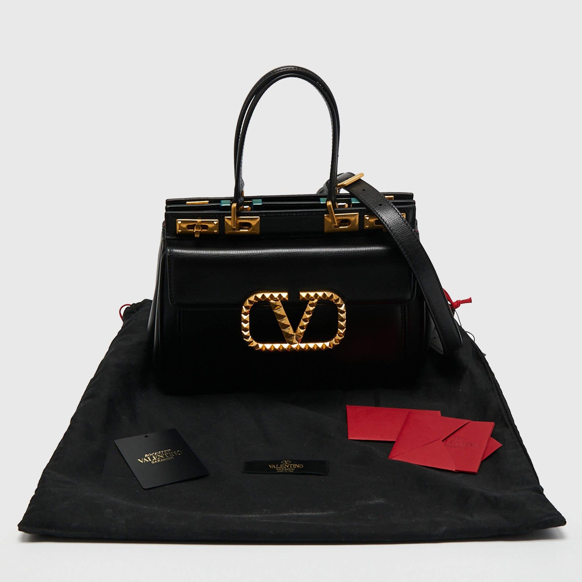 Valentino Black Leather Medium Rockstud Alcove Tote 2