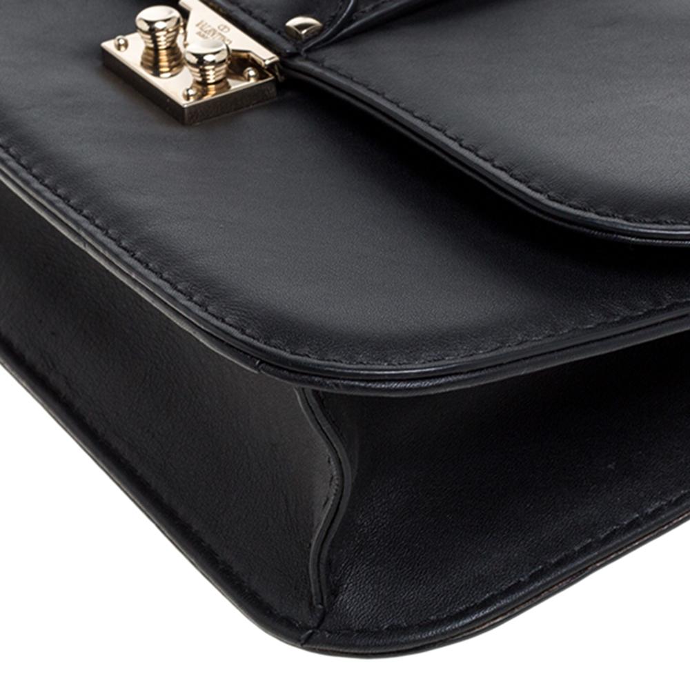 Valentino Black Leather Medium Rockstud Glam Lock Flap Bag 6