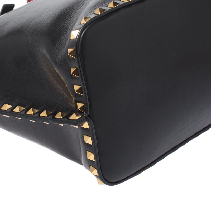 Women's Valentino Black Leather Medium Rockstud Hype Tote
