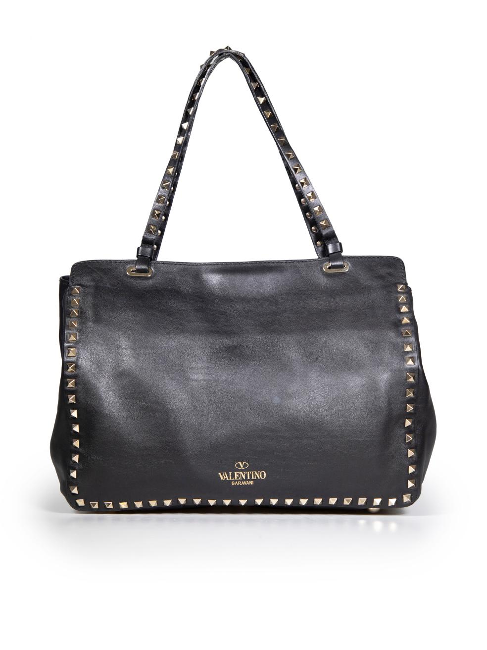 Valentino Black Leather Medium Rockstud Tote Bag In Good Condition For Sale In London, GB