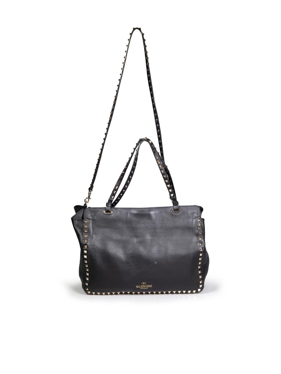 Women's Valentino Black Leather Medium Rockstud Tote Bag For Sale