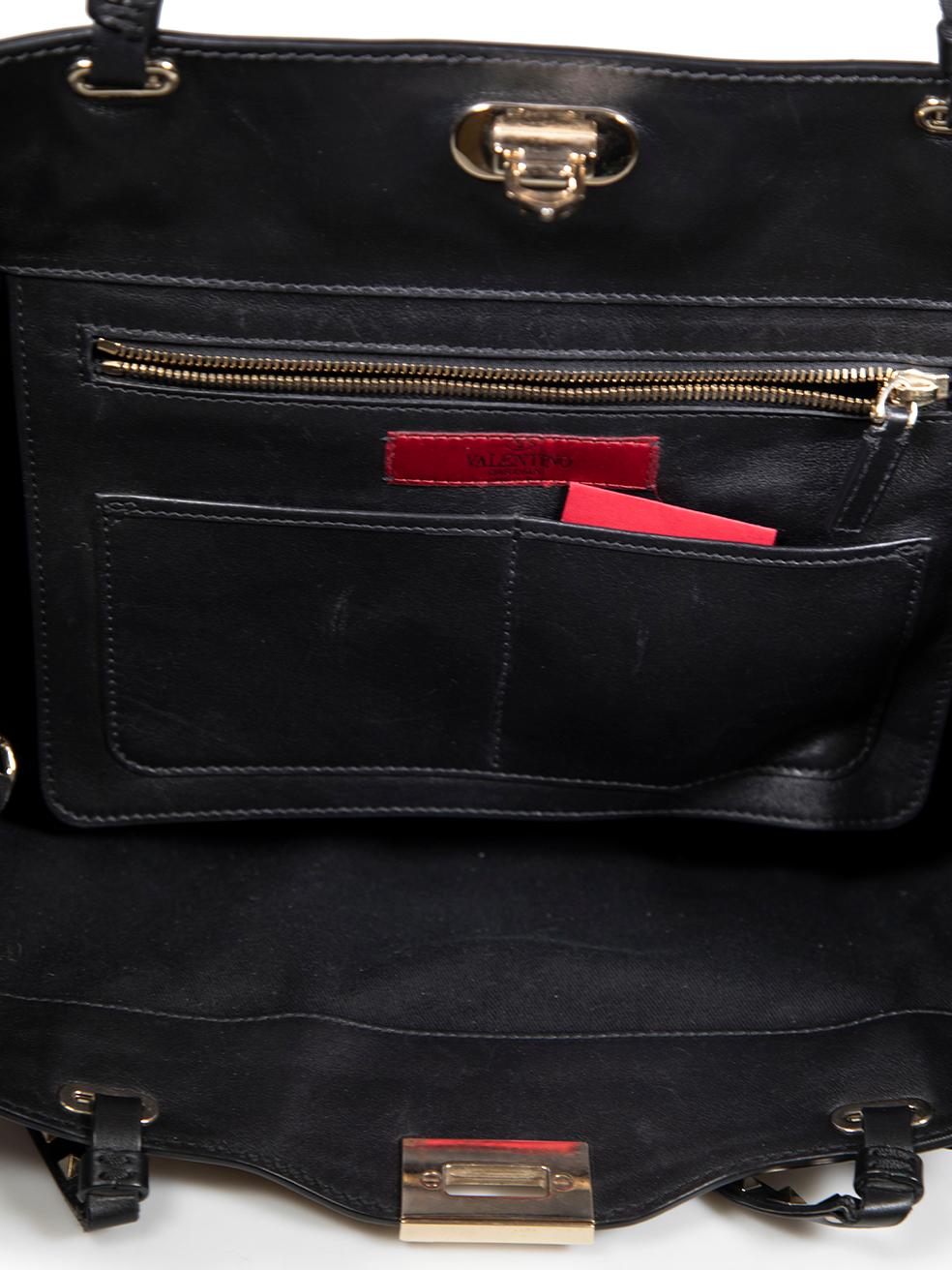 Valentino Black Leather Medium Rockstud Tote Bag For Sale 2