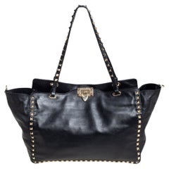 Valentino Black Leather Medium Rockstud Tote