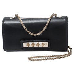 Valentino Black Leather Medium Va Va Voom Chain Shoulder Bag