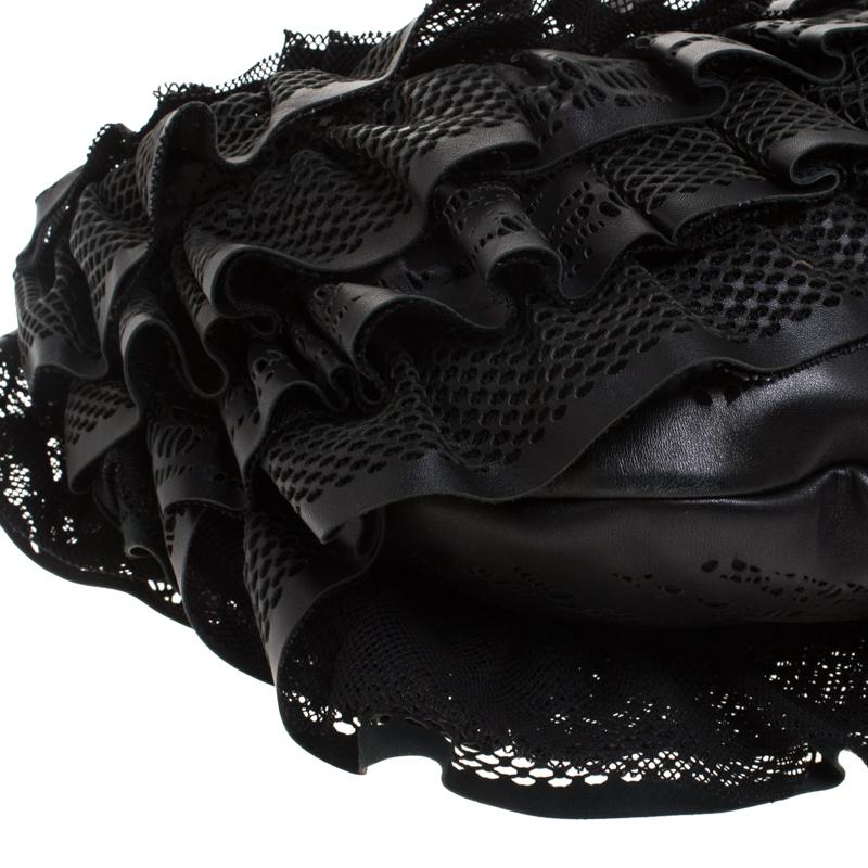 Valentino Black Leather Mesh Ruffle Hobo 5