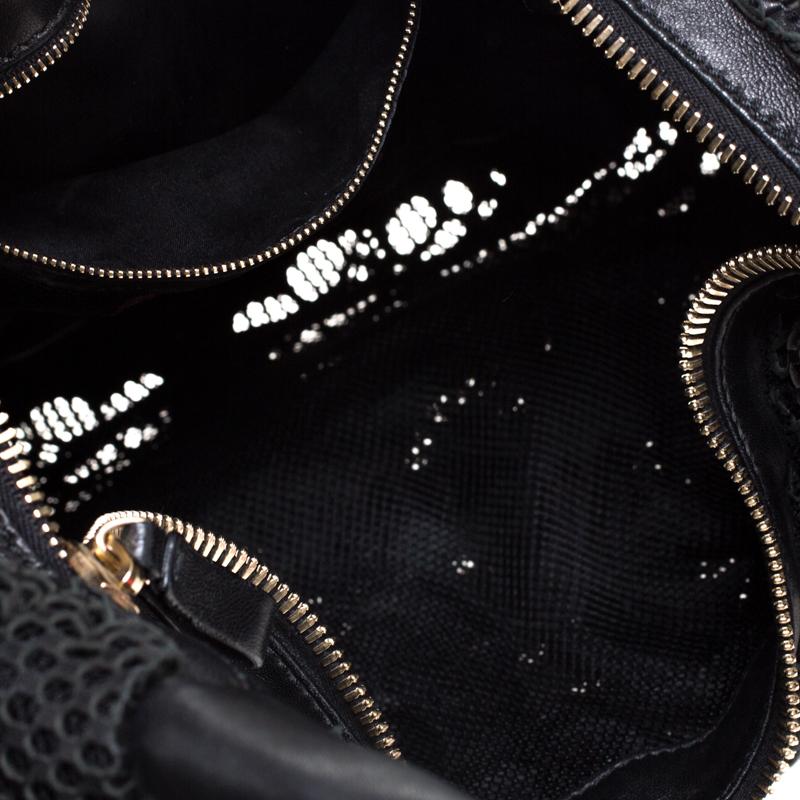 Valentino Black Leather Mesh Ruffle Hobo 3