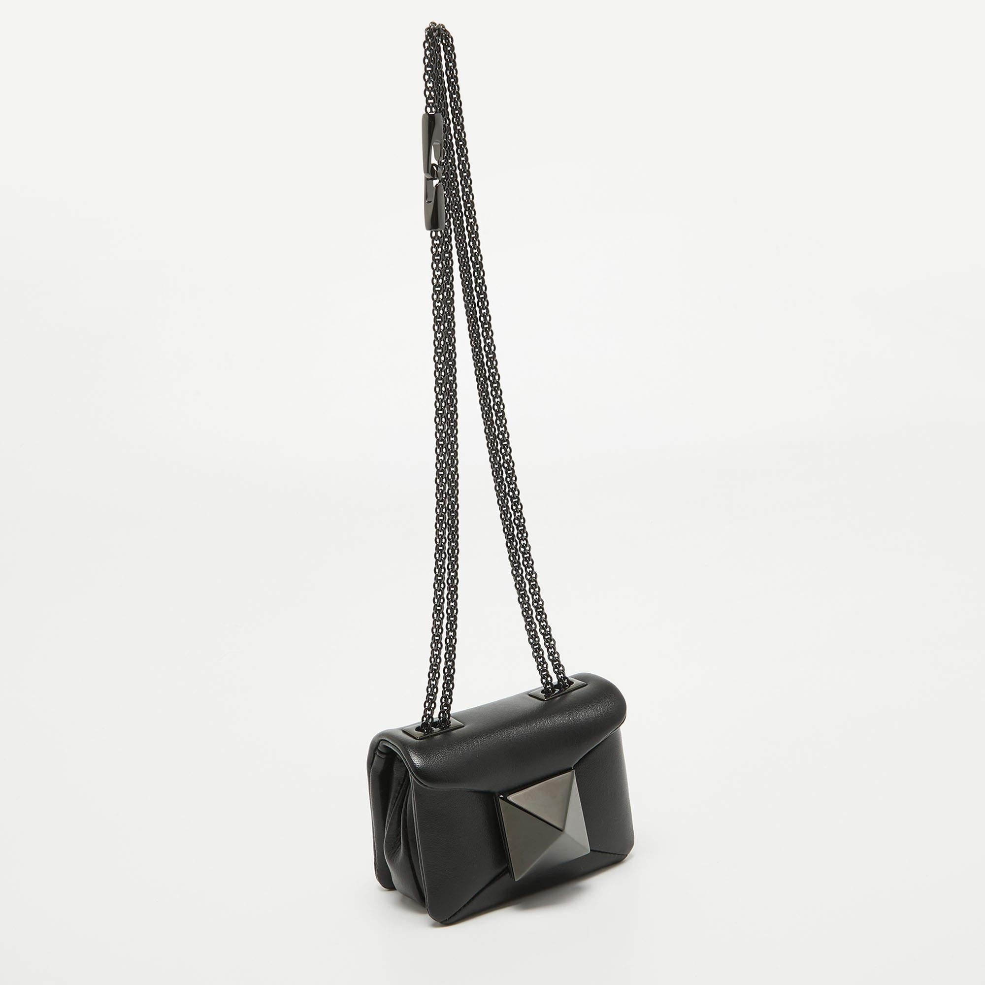 Valentino Black Leather Micro One Stud Crossbody Bag 4