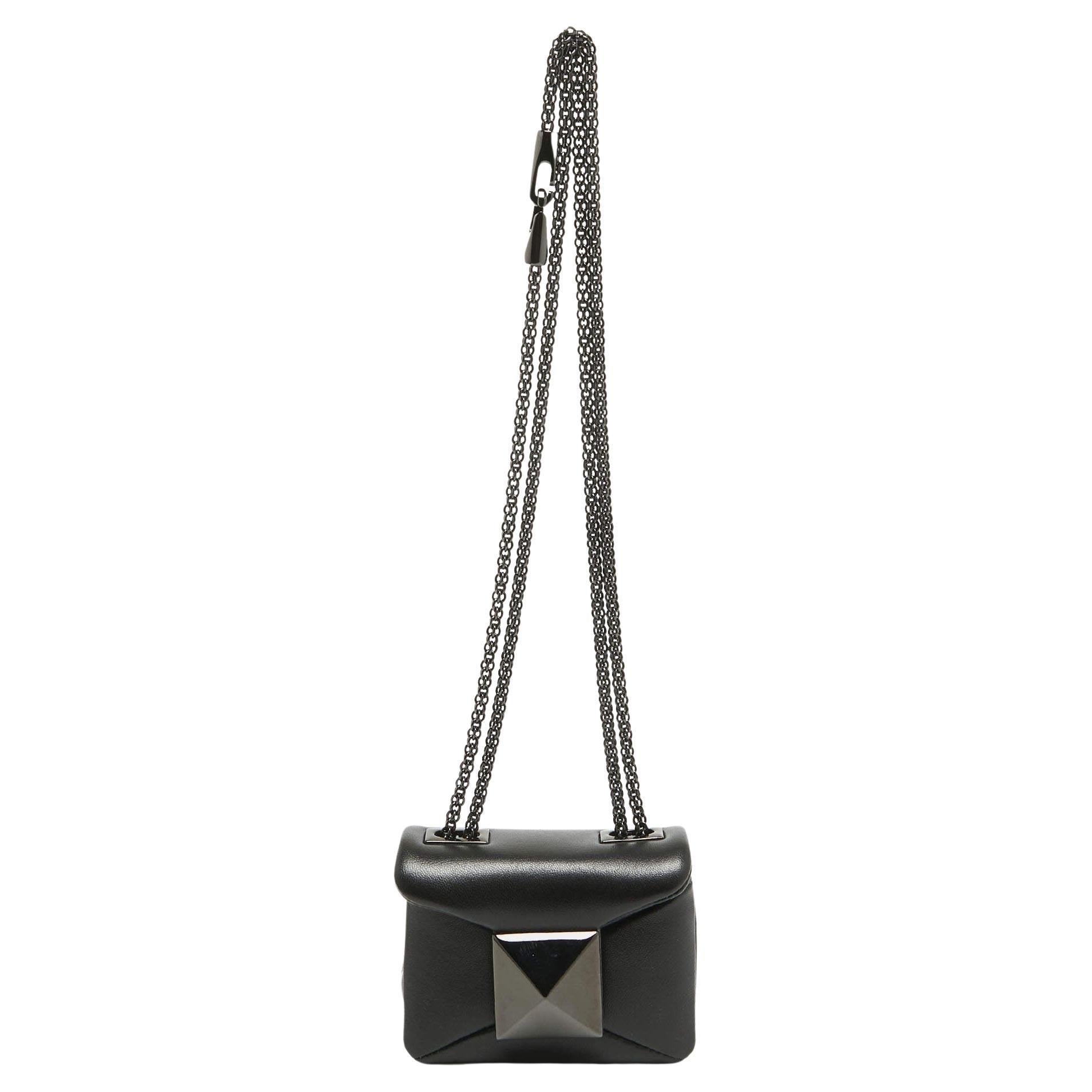 Valentino Black Leather Micro One Stud Crossbody Bag