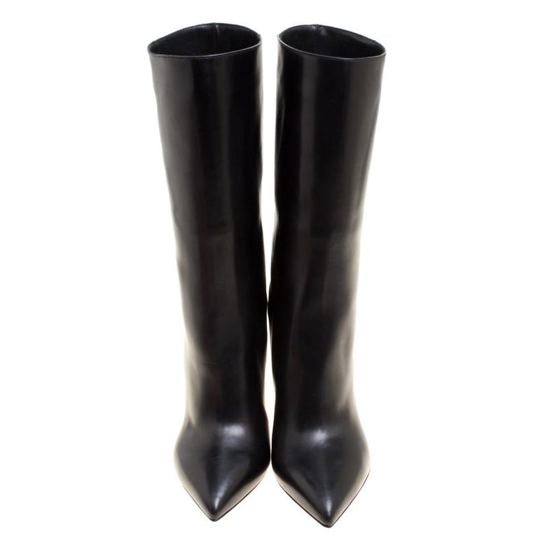 Valentino Black Leather Mid Calf Pointed Toe Boots Size 41 For Sale at ...