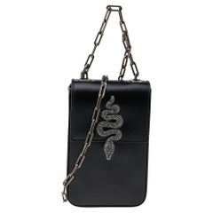 Valentino Black Leather Mini Diamond Maison Snake Shoulder Bag