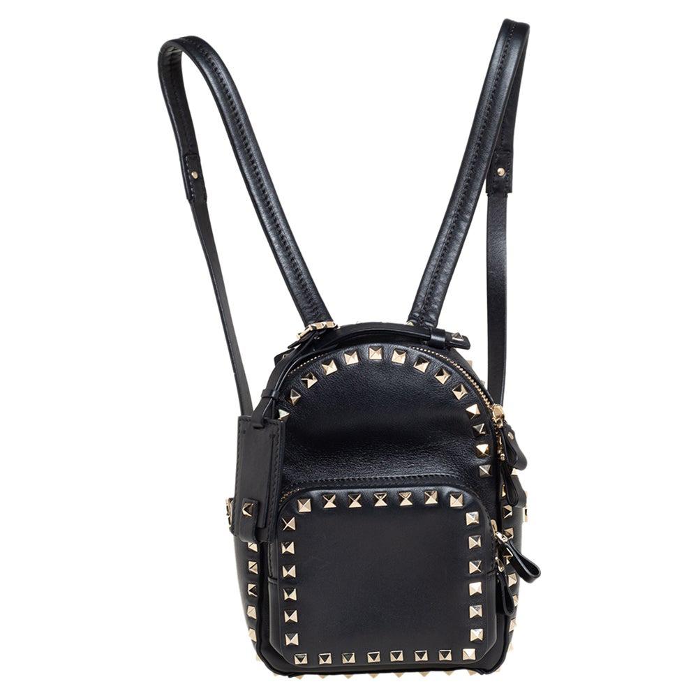Valentino Black Leather Mini Rockstud Backpack