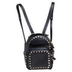 Used Valentino Black Leather Mini Rockstud Backpack