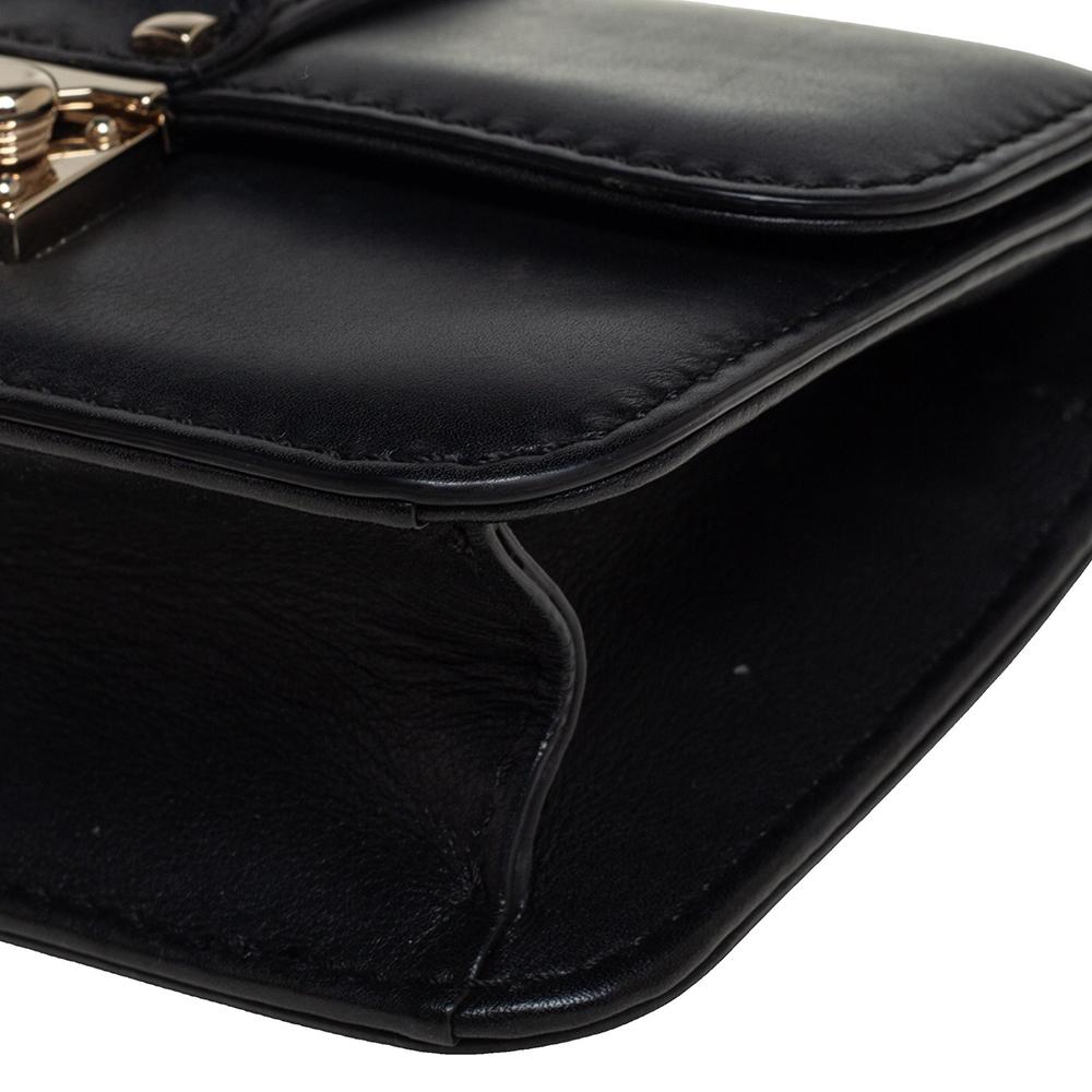 Valentino Black Leather Mini Rockstud Glam Lock Flap Bag 6