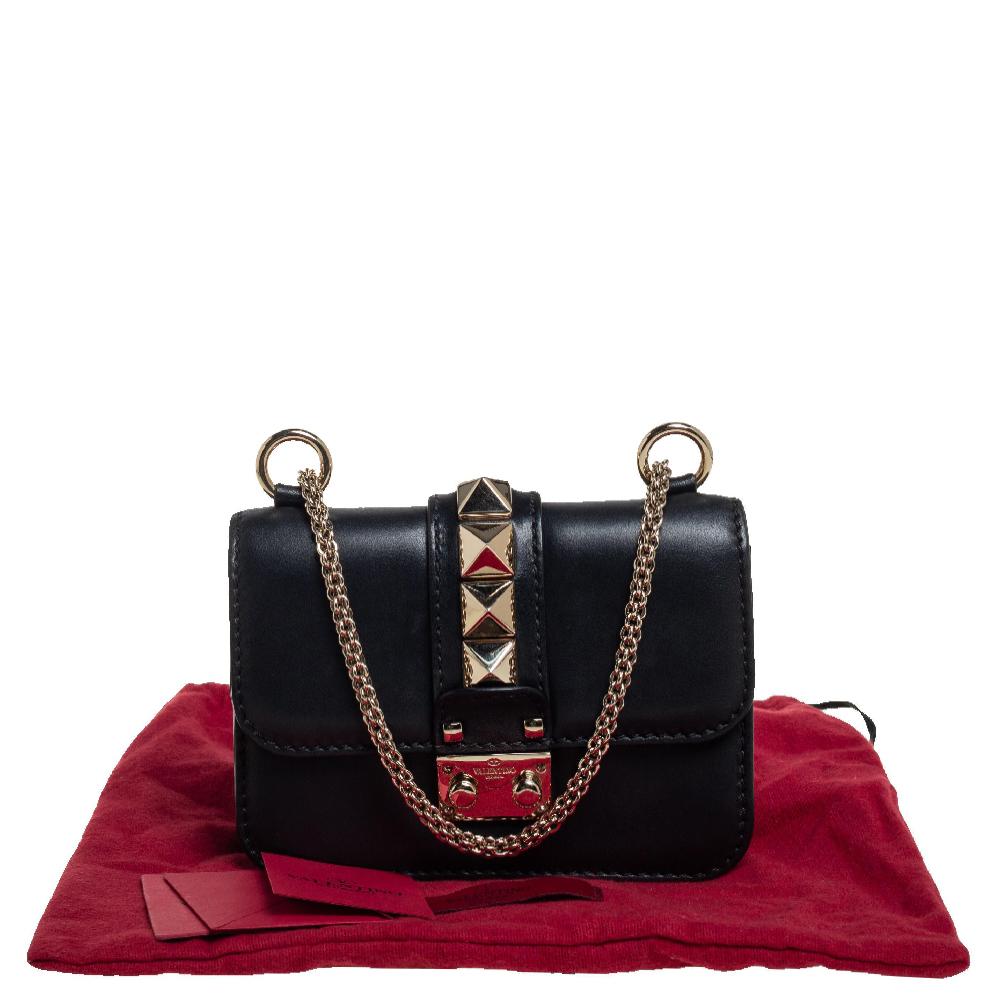 Valentino Black Leather Mini Rockstud Glam Lock Flap Bag 8