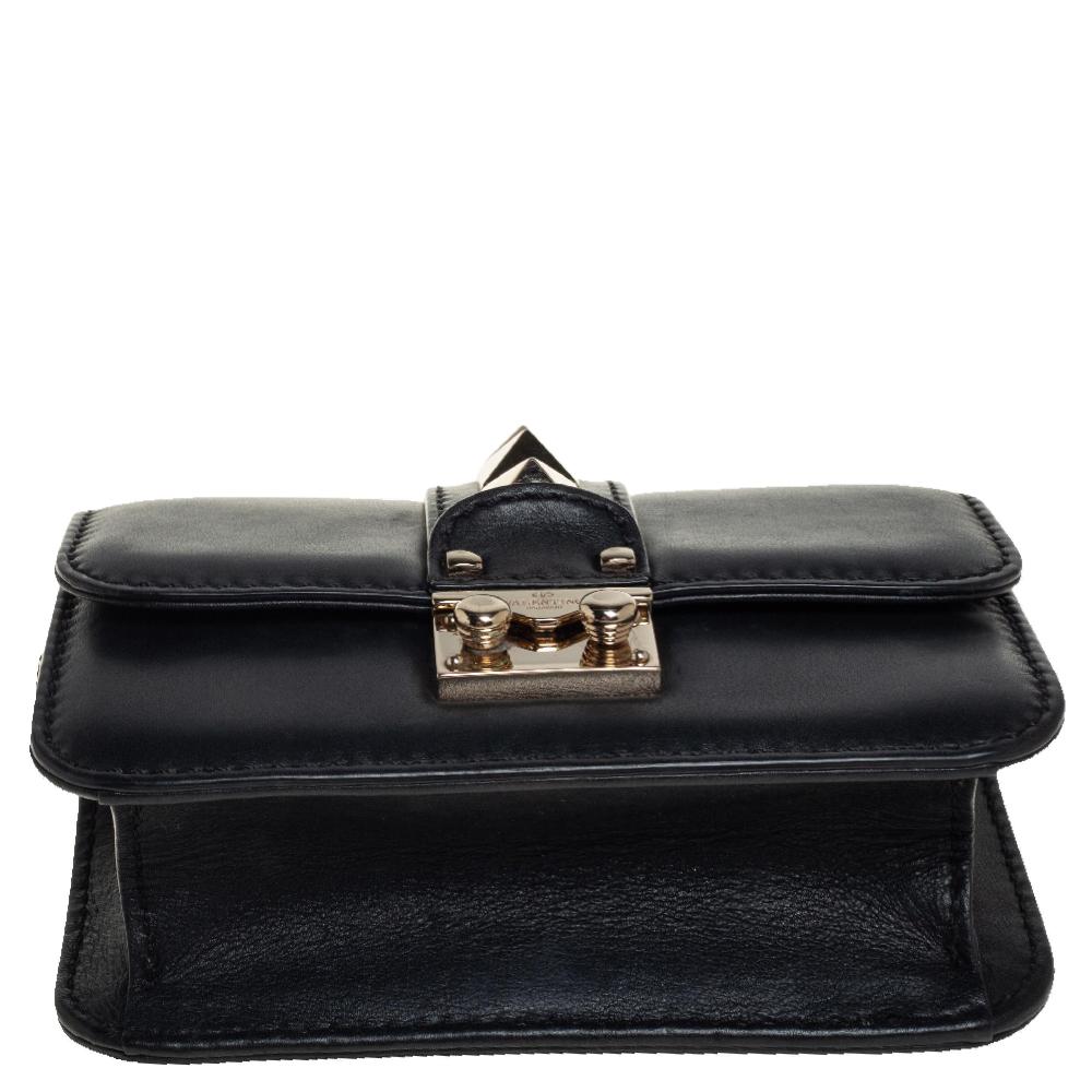 Valentino Black Leather Mini Rockstud Glam Lock Flap Bag 1