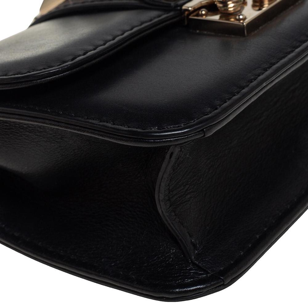Valentino Black Leather Mini Rockstud Glam Lock Flap Bag 3
