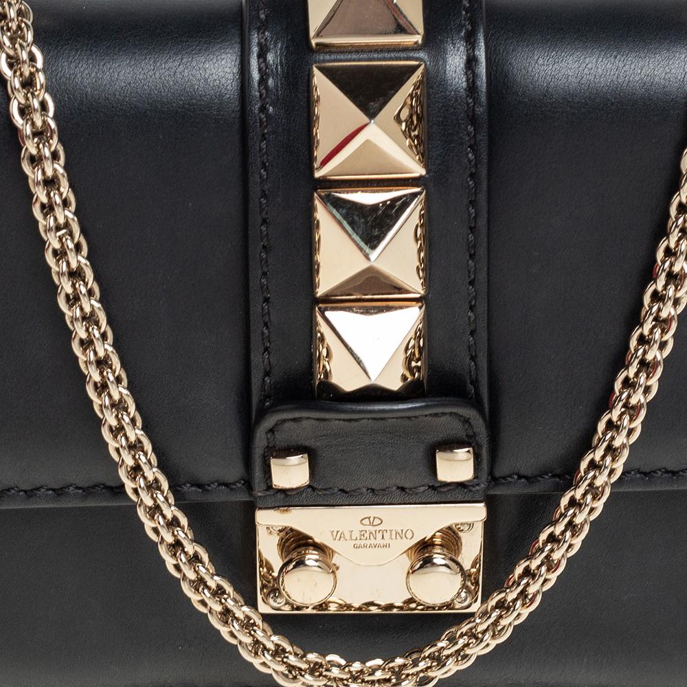 Valentino Black Leather Mini Rockstud Glam Lock Flap Bag 4