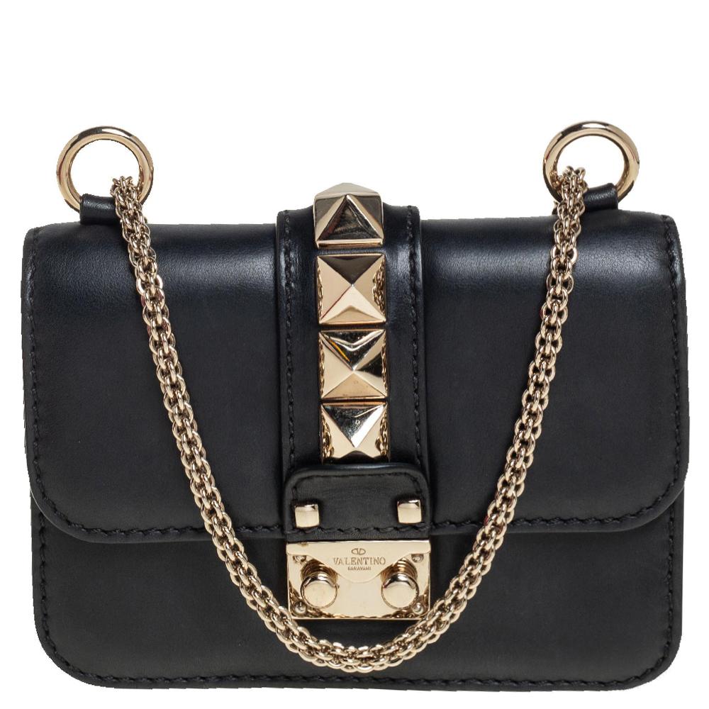 Valentino Black Leather Mini Rockstud Glam Lock Flap Bag at 1stDibs