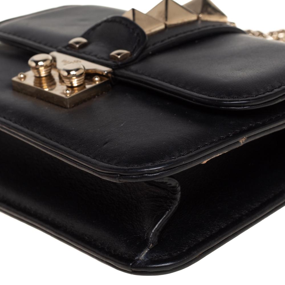 Valentino Black Leather Mini Rockstud Glam Lock Shoulder Bag 6