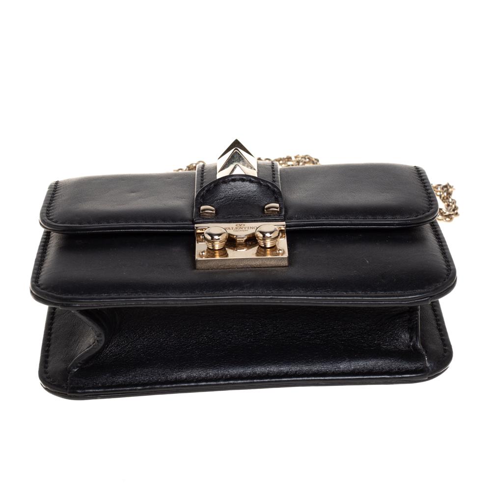 Valentino Black Leather Mini Rockstud Glam Lock Shoulder Bag 7