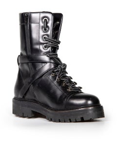 Valentino Black Leather Mountain Combat Boots Size IT 37