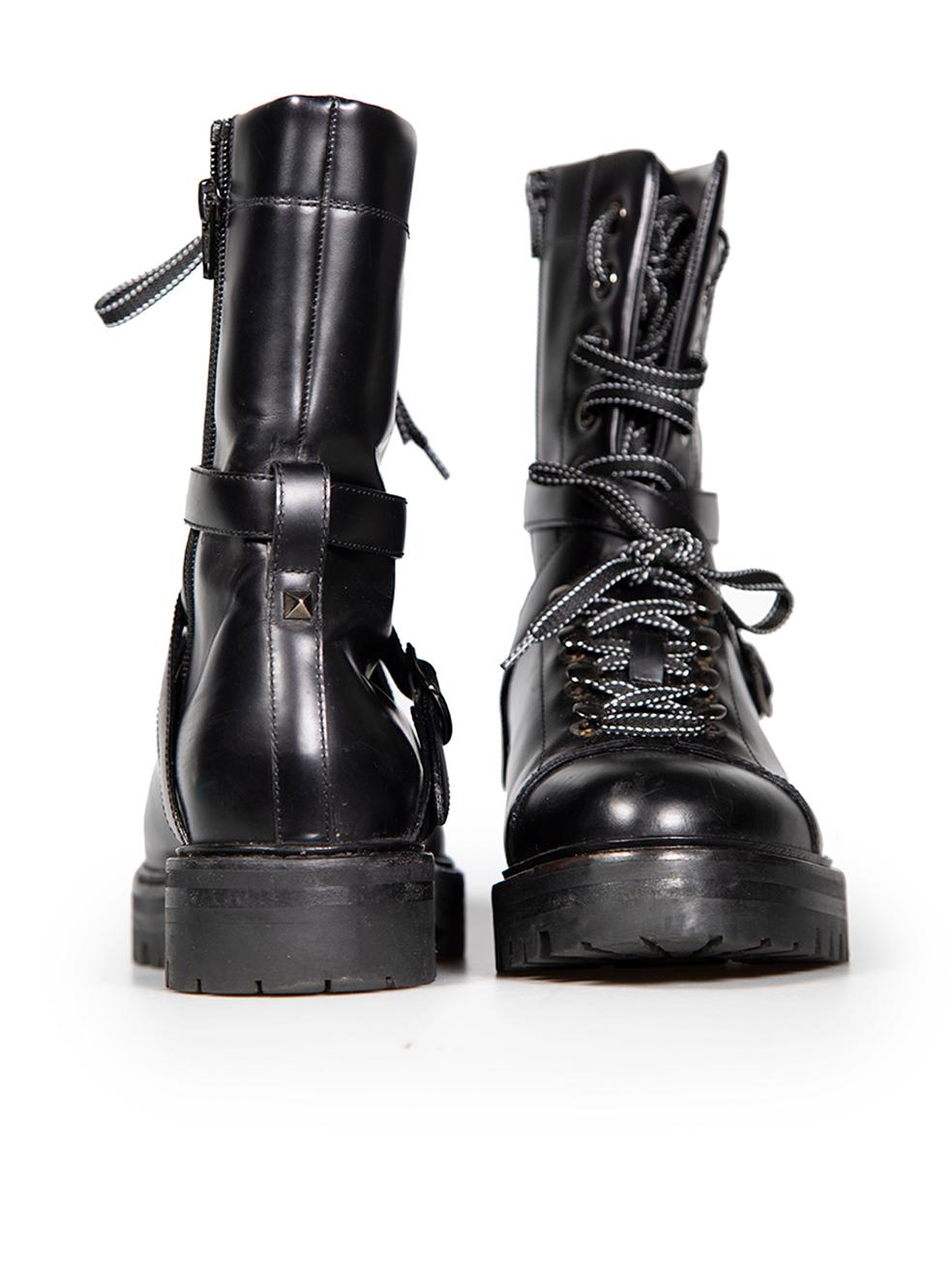 Valentino Black Leather Mountain Combat Boots Size IT 37 In Good Condition For Sale In London, GB