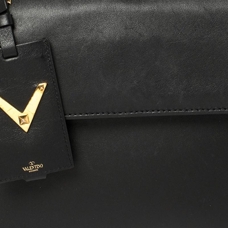 Women's Valentino Black Leather My Rockstud Top Handle Bag