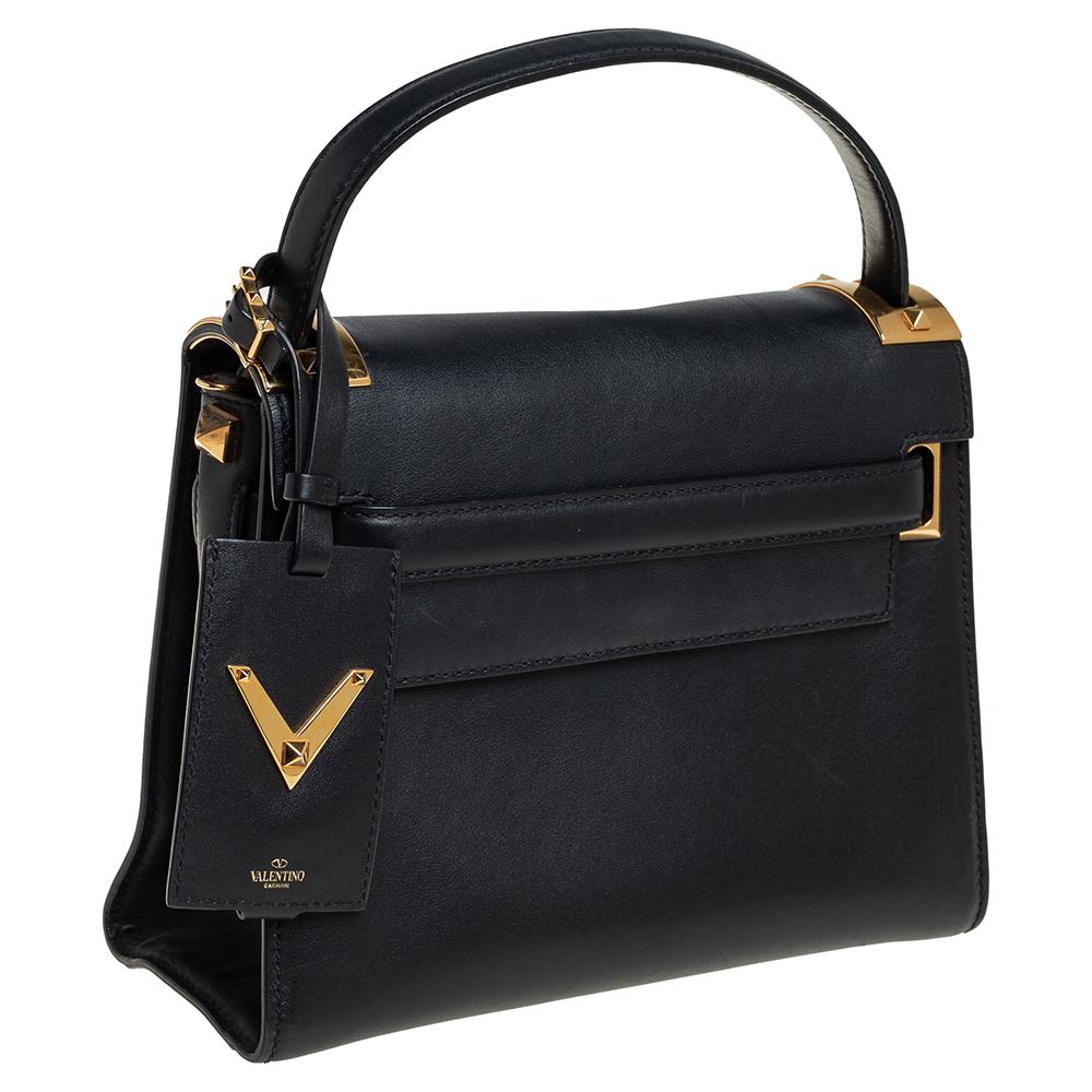 Valentino Black Leather My Rockstud Top Handle Bag 1