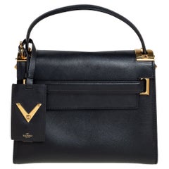 Valentino Black Leather My Rockstud Top Handle Bag