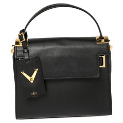 Valentino Black Leather My Rockstud Top Handle Bag