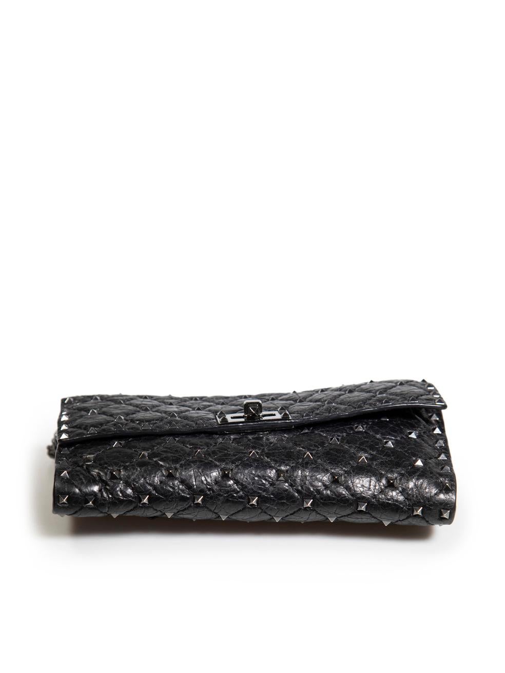 Women's Valentino Black Leather Nappa Rockstud Spike Wallet on Chain