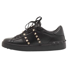 Valentino Black Leather Open Low Top Sneakers Size 41