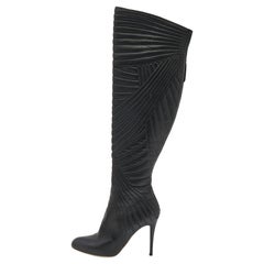 Valentino Schwarze Overknee-Stiefel aus Leder Größe 38,5