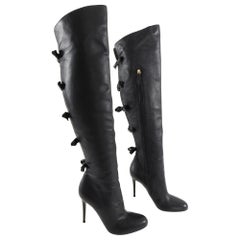 Valentino Black Leather Over the Knee Boots with Bows - 39