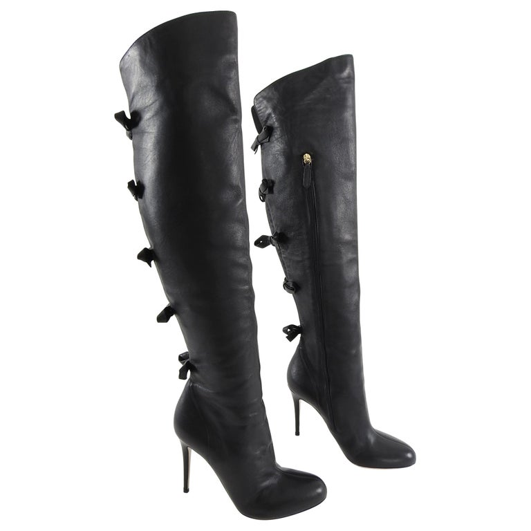 Valentino Black Leather Over the Knee Boots with Bows - 39 at 1stDibs |  valentino over the knee boots