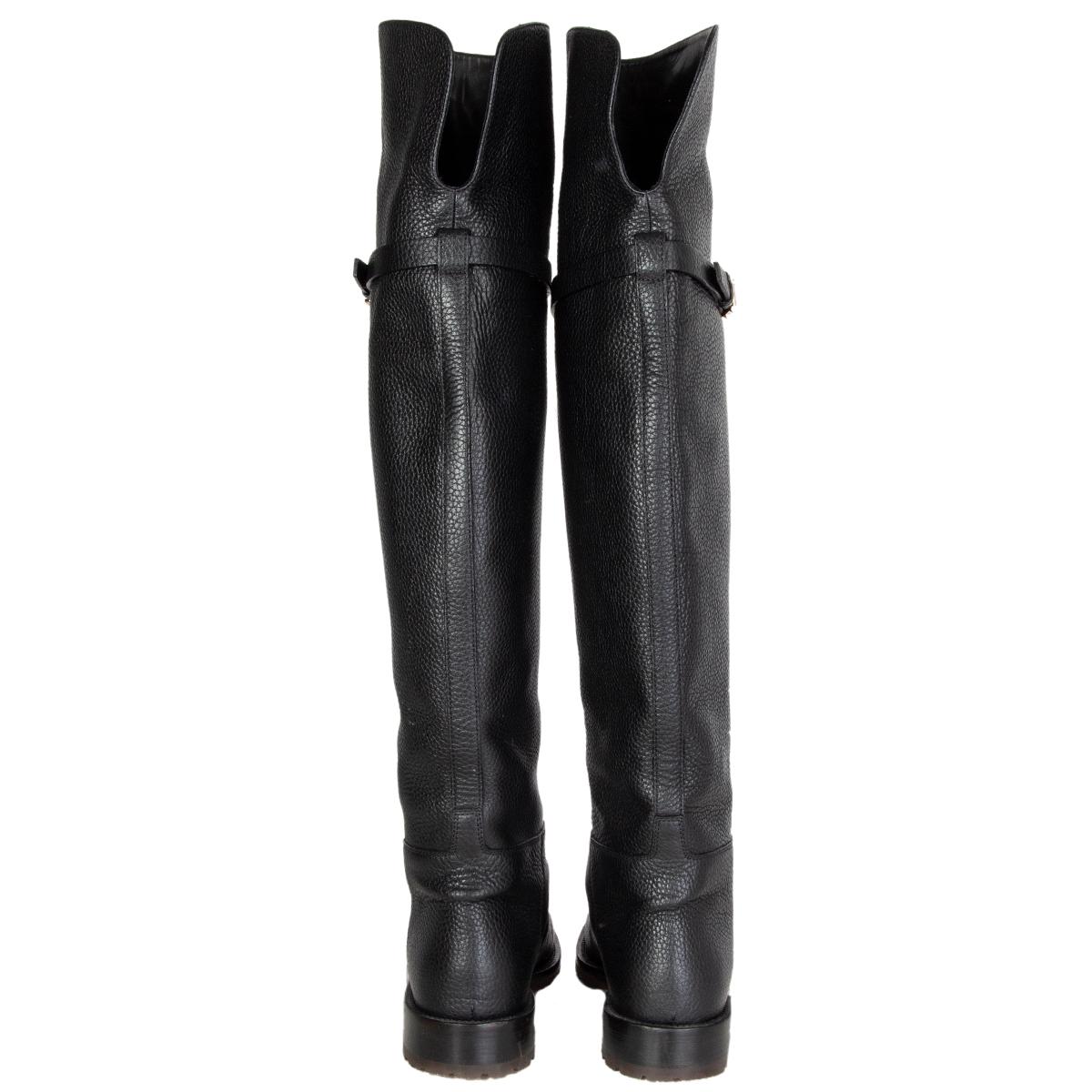 Black VALENTINO black leather OVER THE KNEE Flat Boots Shoes 38