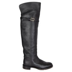 VALENTINO black leather OVER THE KNEE Flat Boots Shoes 38