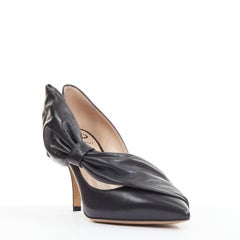 VALENTINO black leather oversized bow point toe kitten pumps EU37